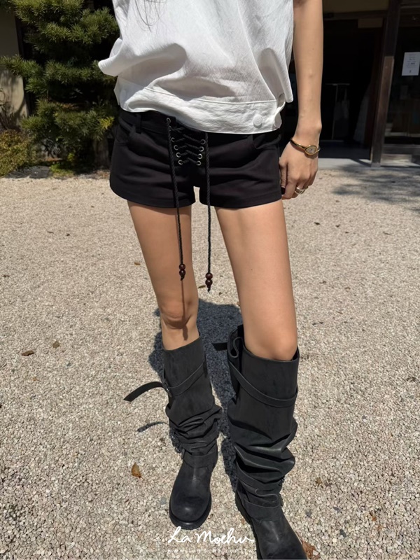 綁帶串珠低腰短褲